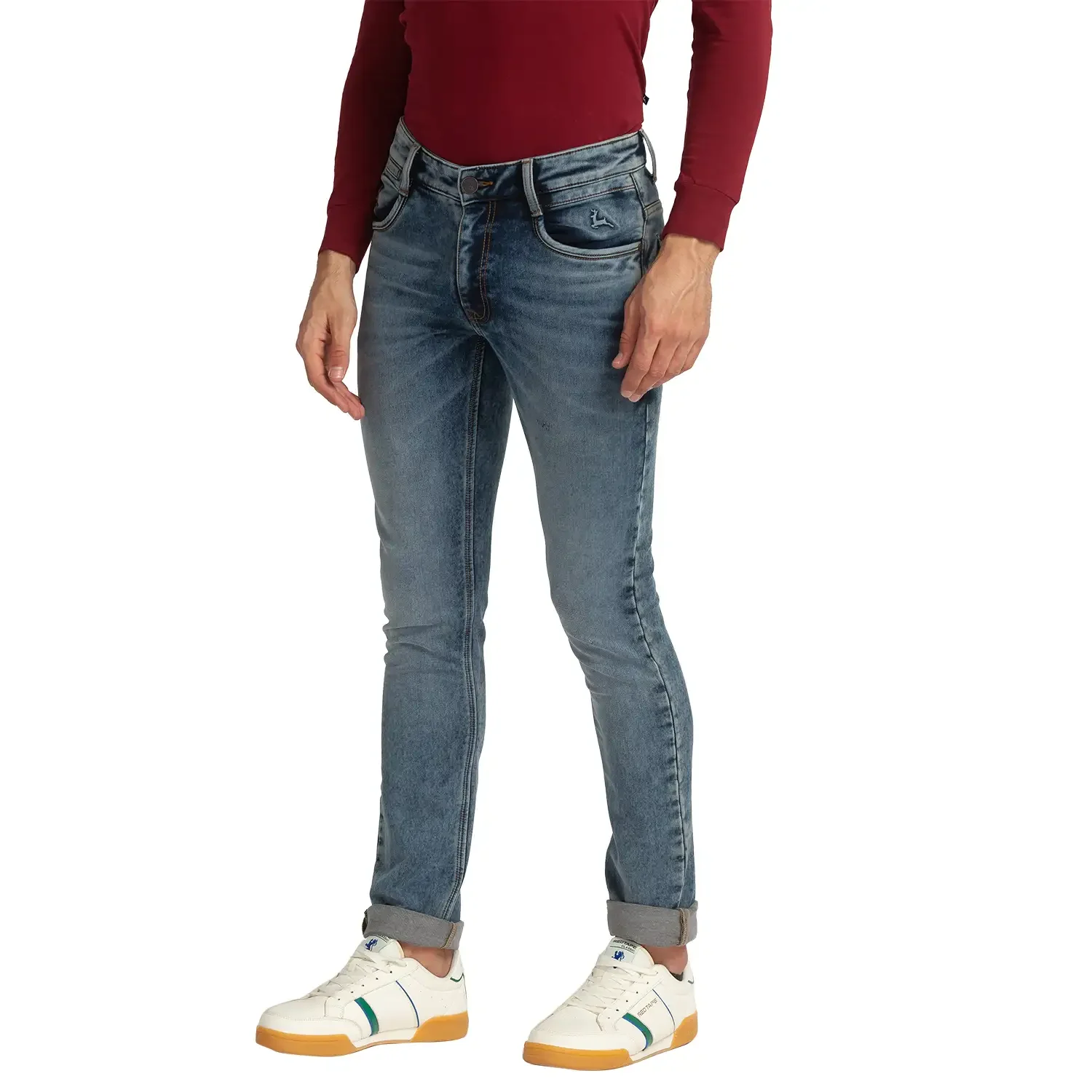 Men Blue Skinny Cropped Fit Plain Cotton Blend Jeans - Image 3