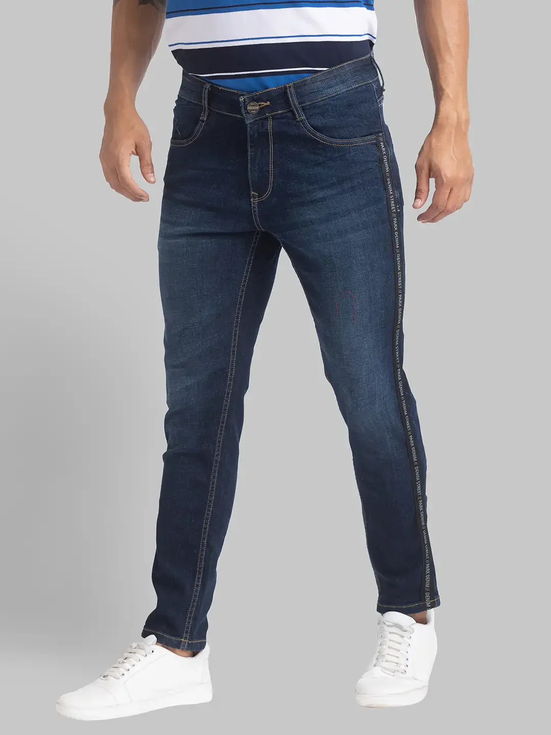 Men Blue Skinny Cropped Fit Plain Cotton Blend Jeans - Image 3