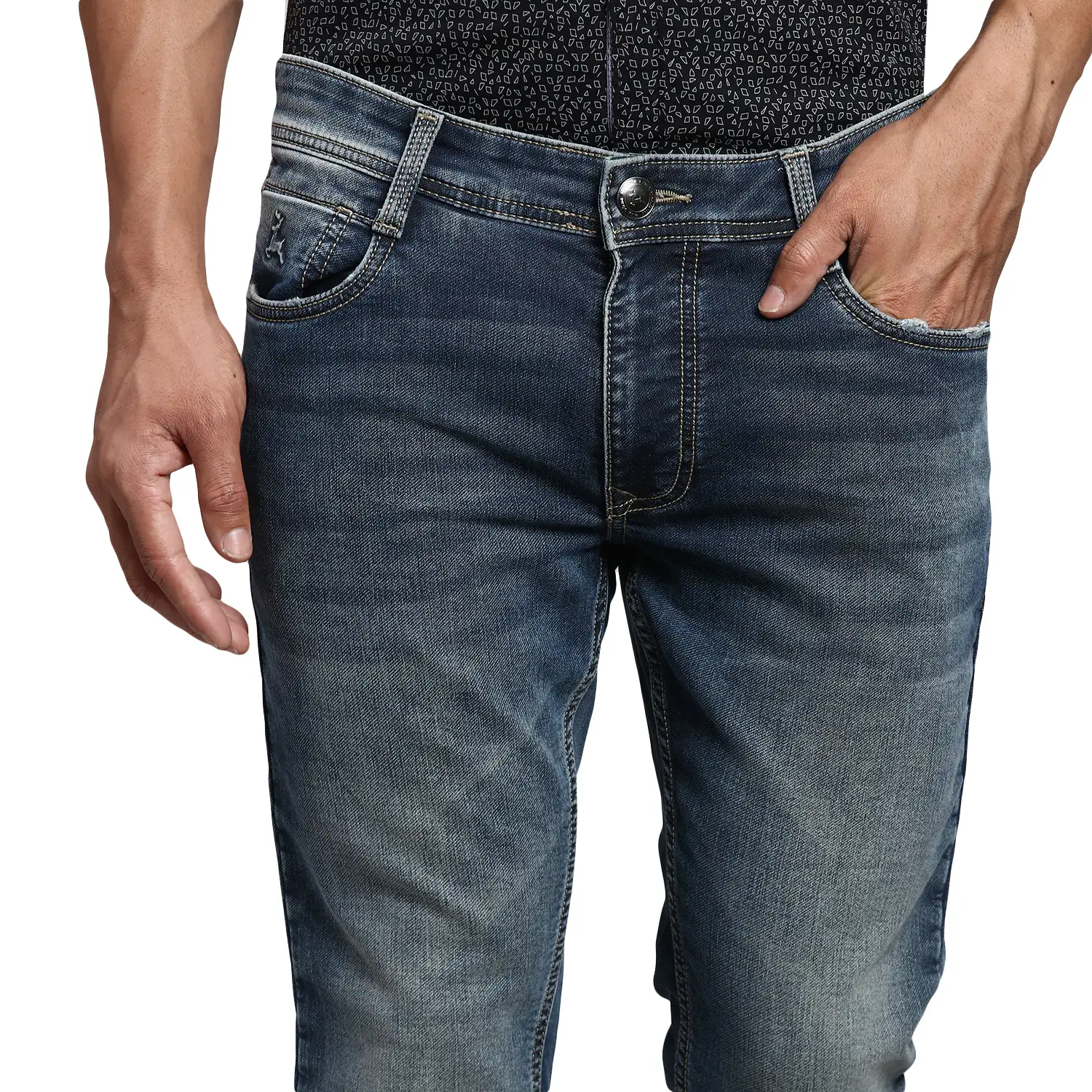 Men Blue Skinny Cropped Fit Plain Cotton Blend Jeans - Image 6