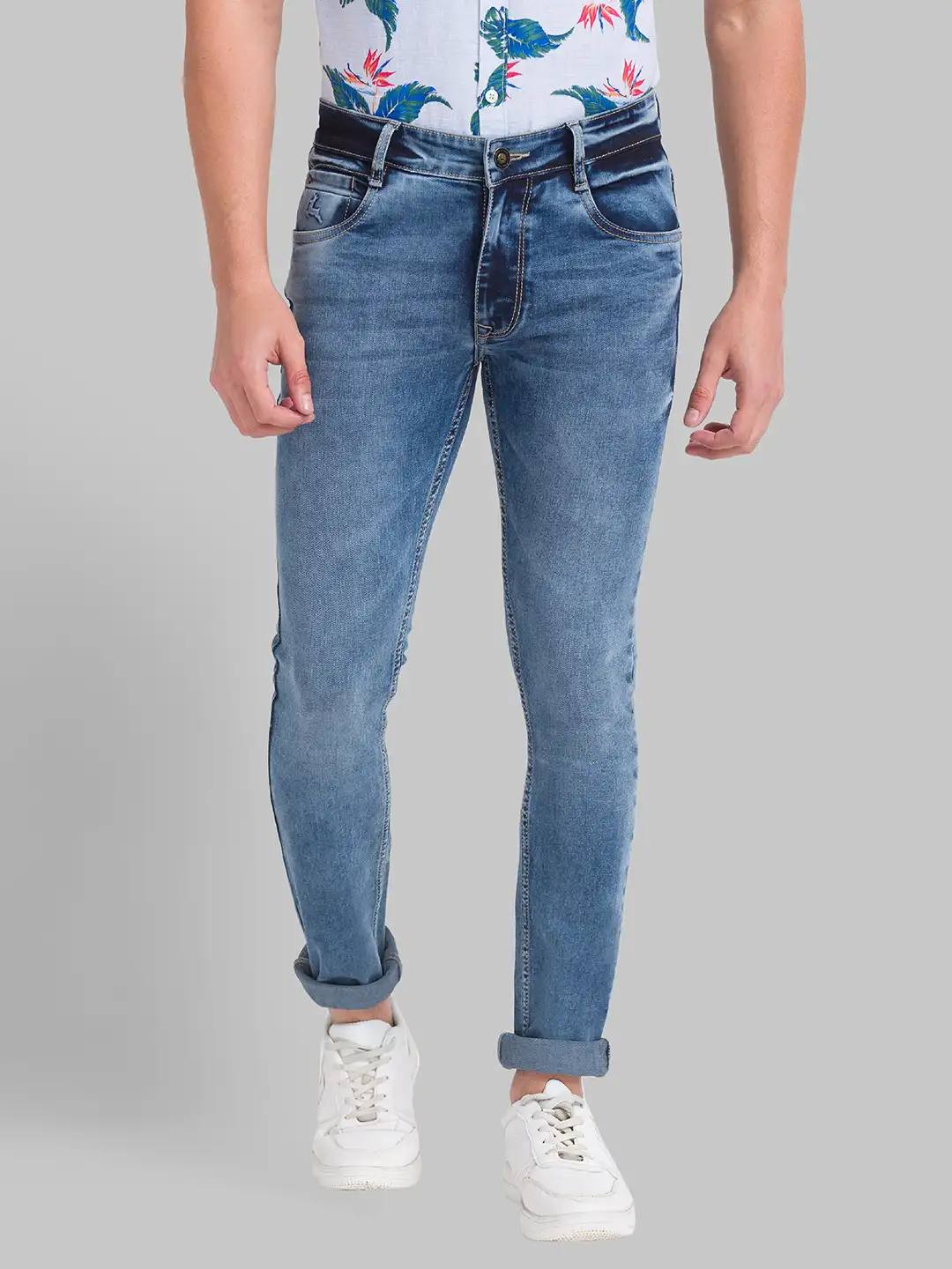 Men Blue Skinny Cropped Fit Twill Cotton Blend Jeans