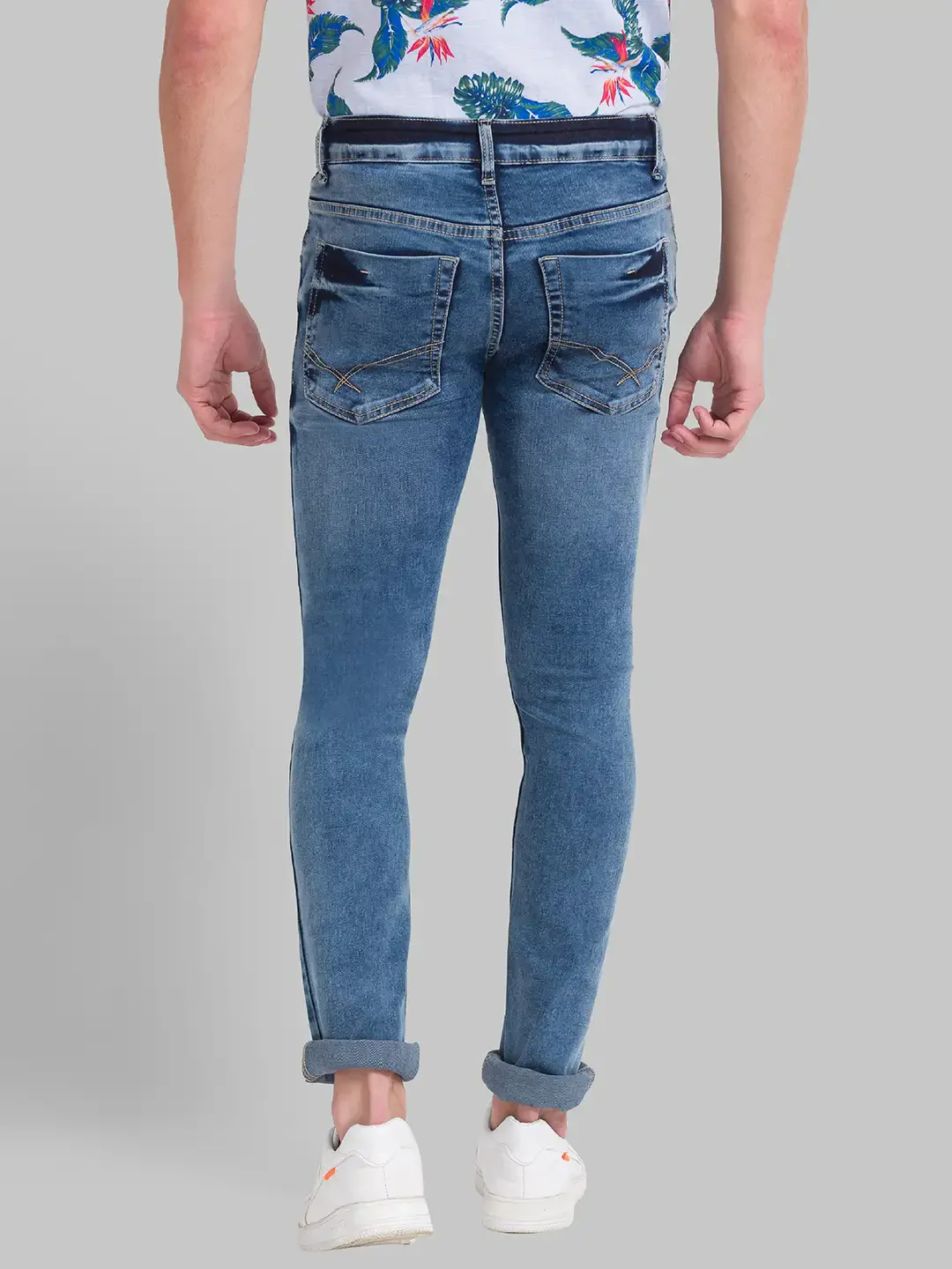 Men Blue Skinny Cropped Fit Twill Cotton Blend Jeans - Image 4