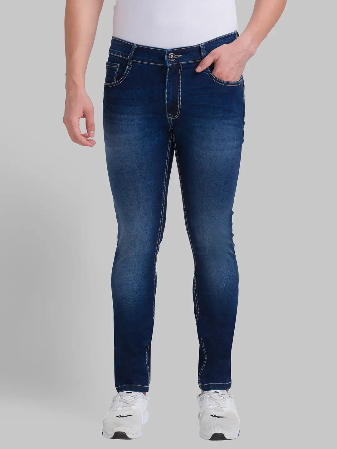 Men Blue Skinny Cropped Fit Twill Cotton Blend Jeans