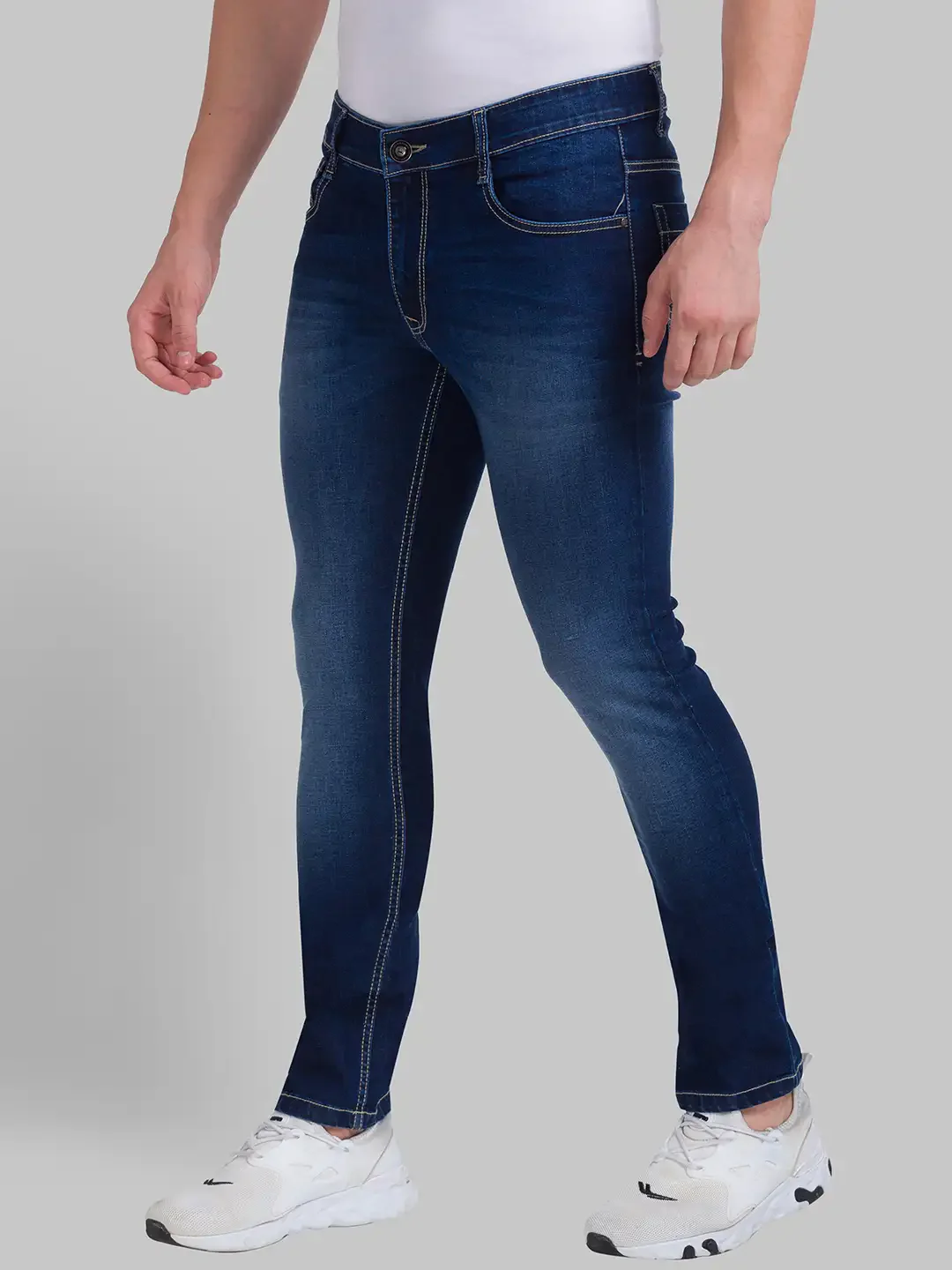 Men Blue Skinny Cropped Fit Twill Cotton Blend Jeans - Image 2