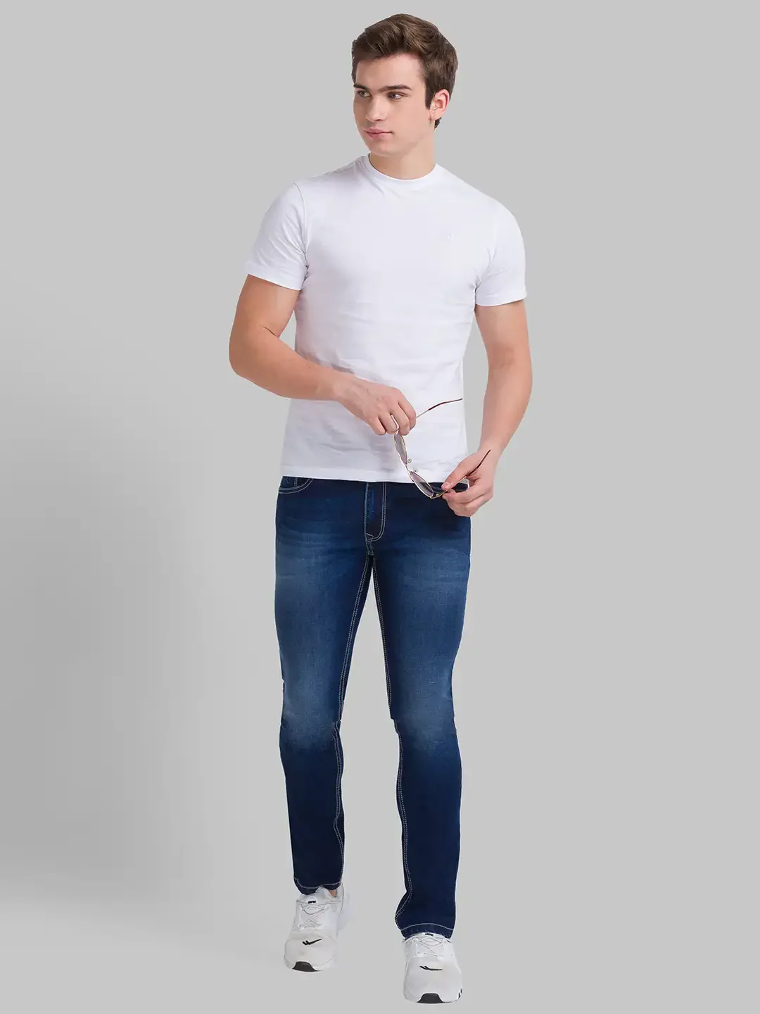Men Blue Skinny Cropped Fit Twill Cotton Blend Jeans - Image 4