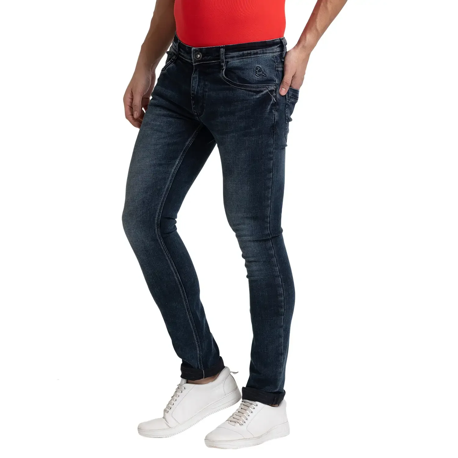 Men Blue Skinny Cropped Fit Twill Cotton Blend Jeans - Image 3
