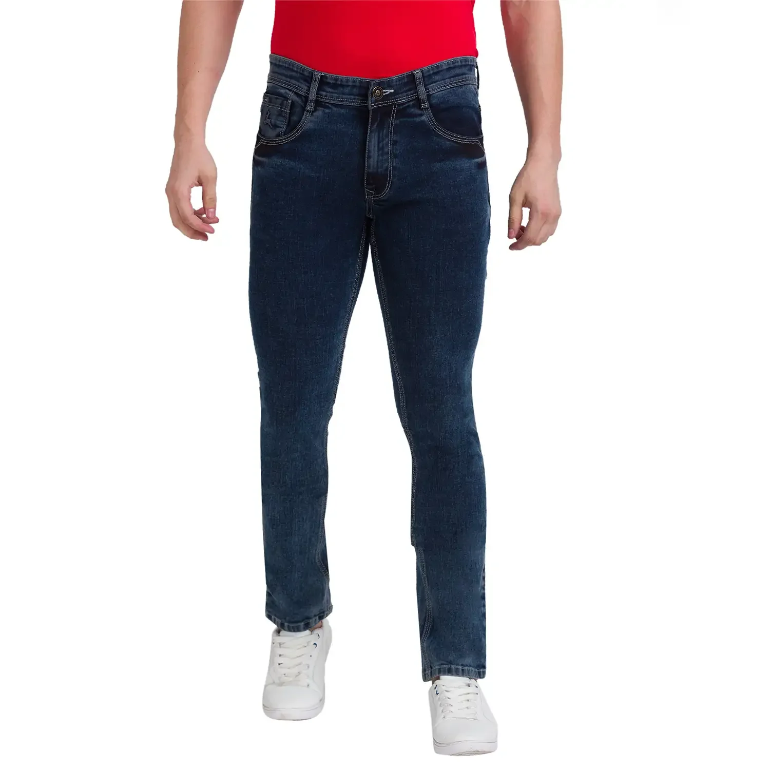 Men Blue Skinny Cropped Fit Twill Cotton Blend Jeans