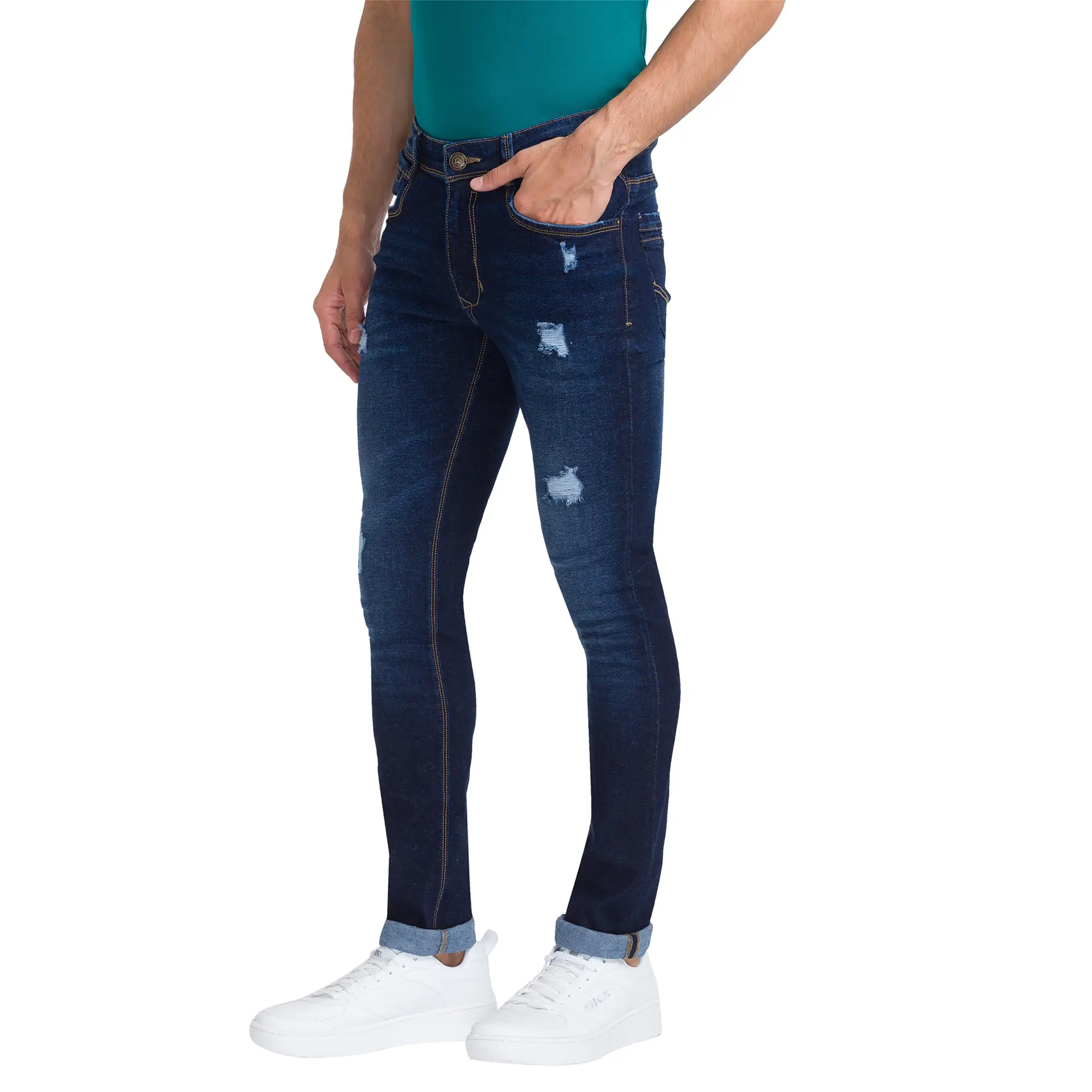 Men Blue Skinny Cropped Fit Twill Cotton Blend Jeans - Image 3