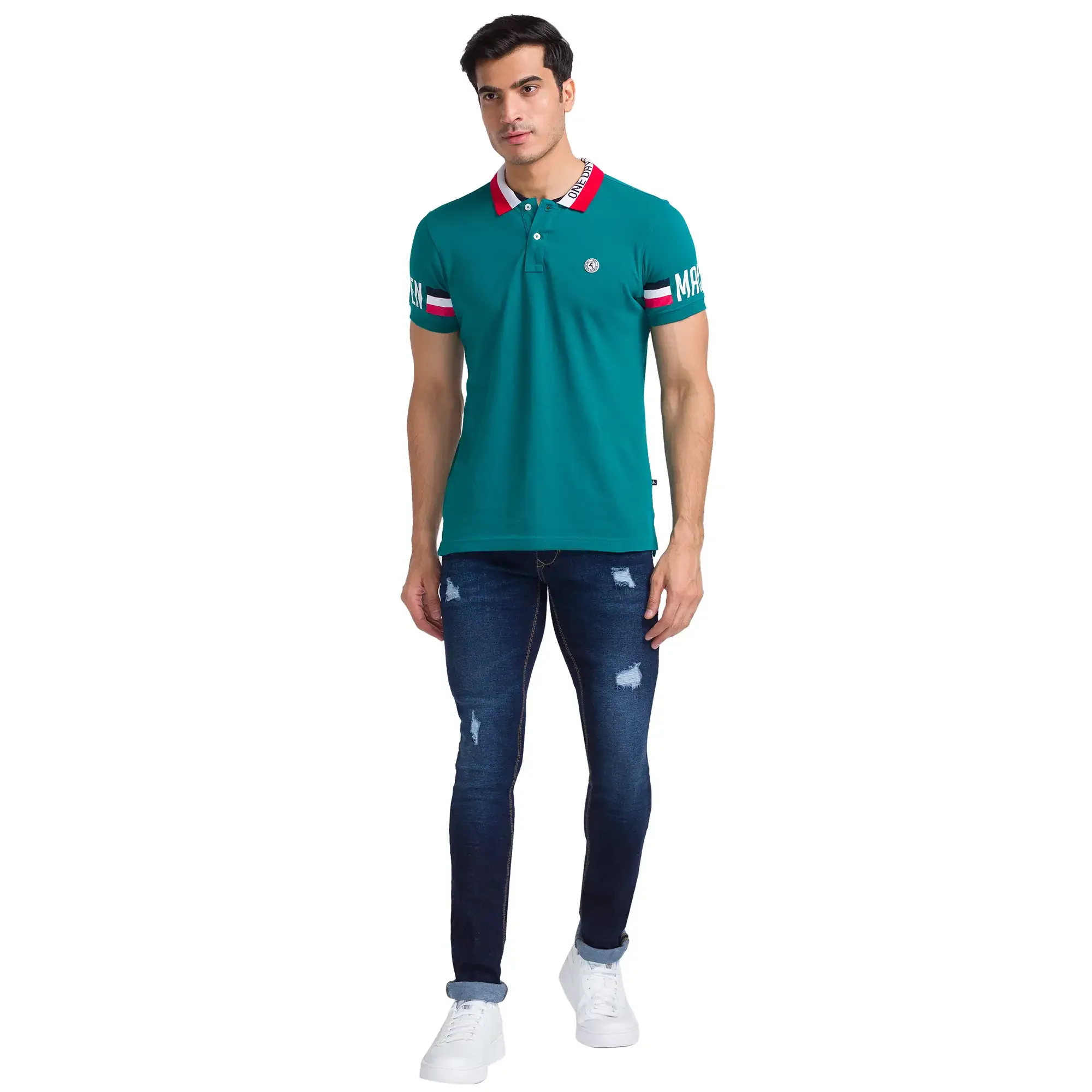 Men Blue Skinny Cropped Fit Twill Cotton Blend Jeans - Image 5
