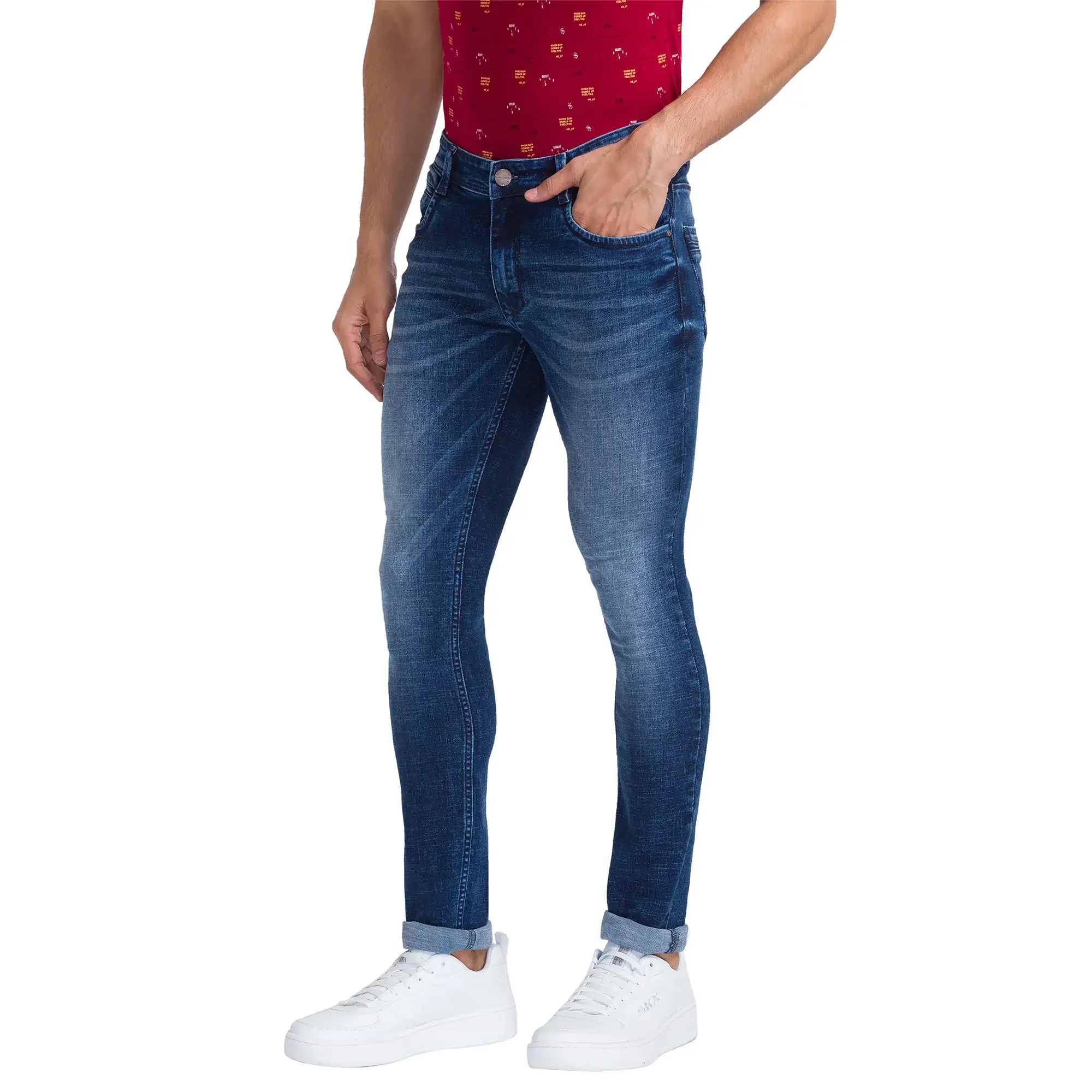 Men Blue Skinny Cropped Fit Twill Cotton Blend Jeans - Image 3