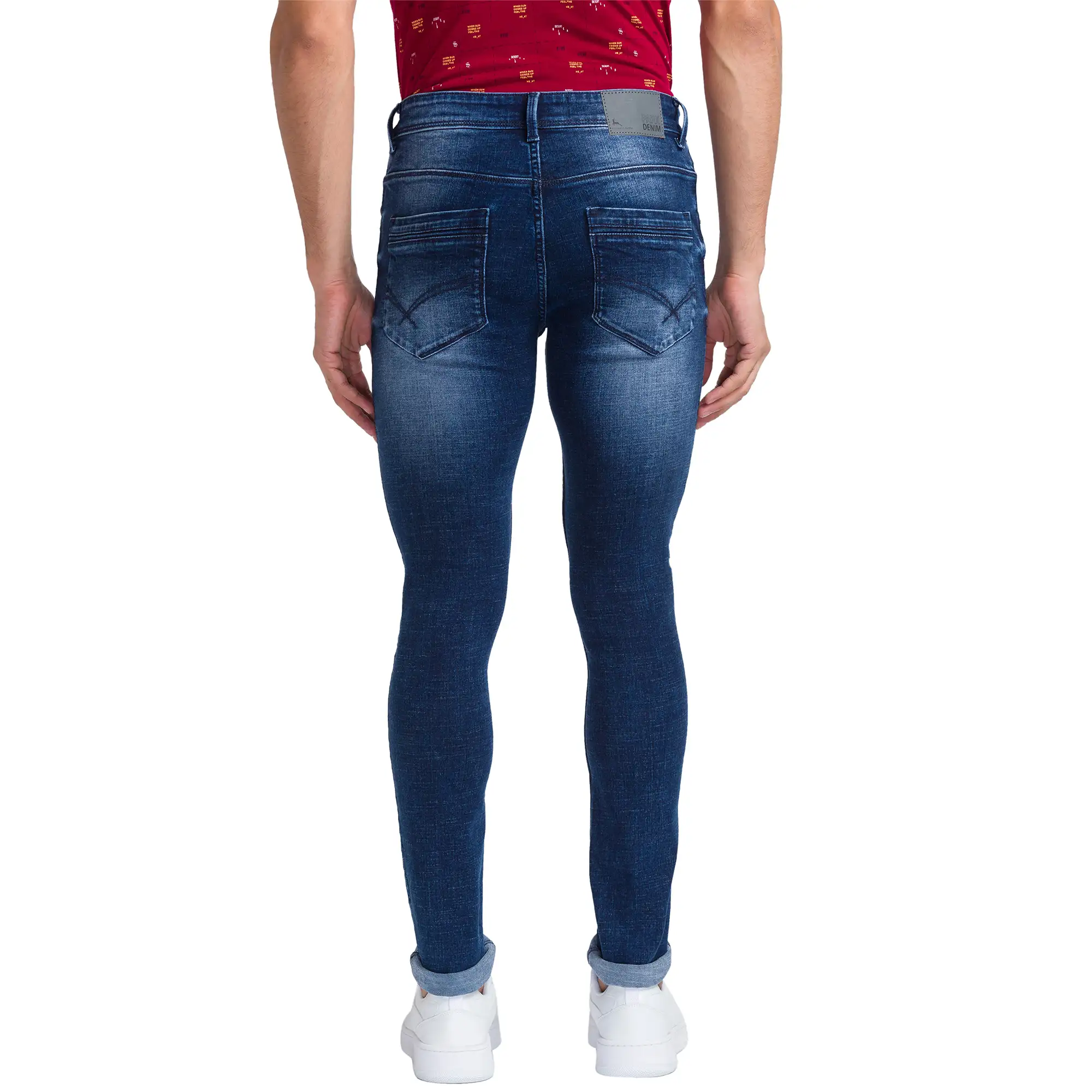 Men Blue Skinny Cropped Fit Twill Cotton Blend Jeans - Image 4