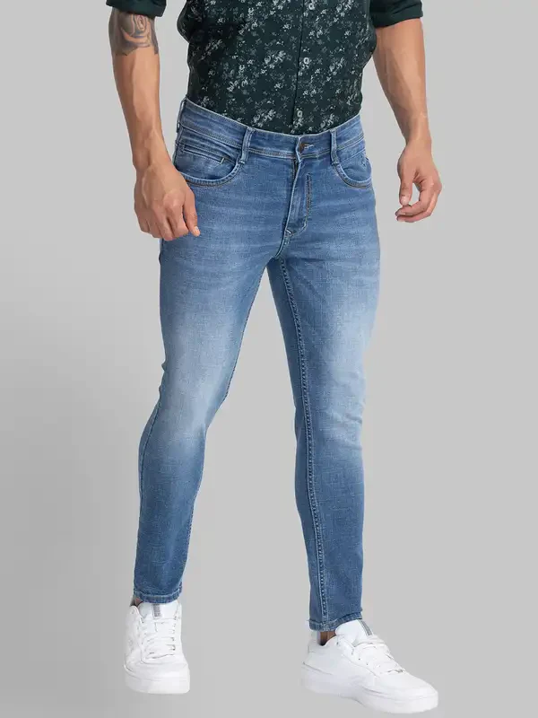 Men Blue Skinny Cropped Fit Twill Cotton Blend Jeans - Image 2