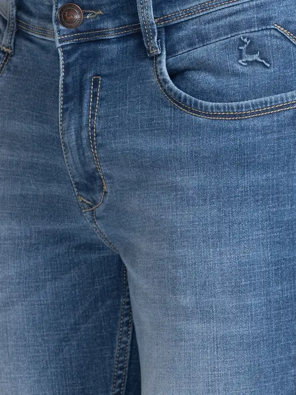 Men Blue Skinny Cropped Fit Twill Cotton Blend Jeans - Image 6