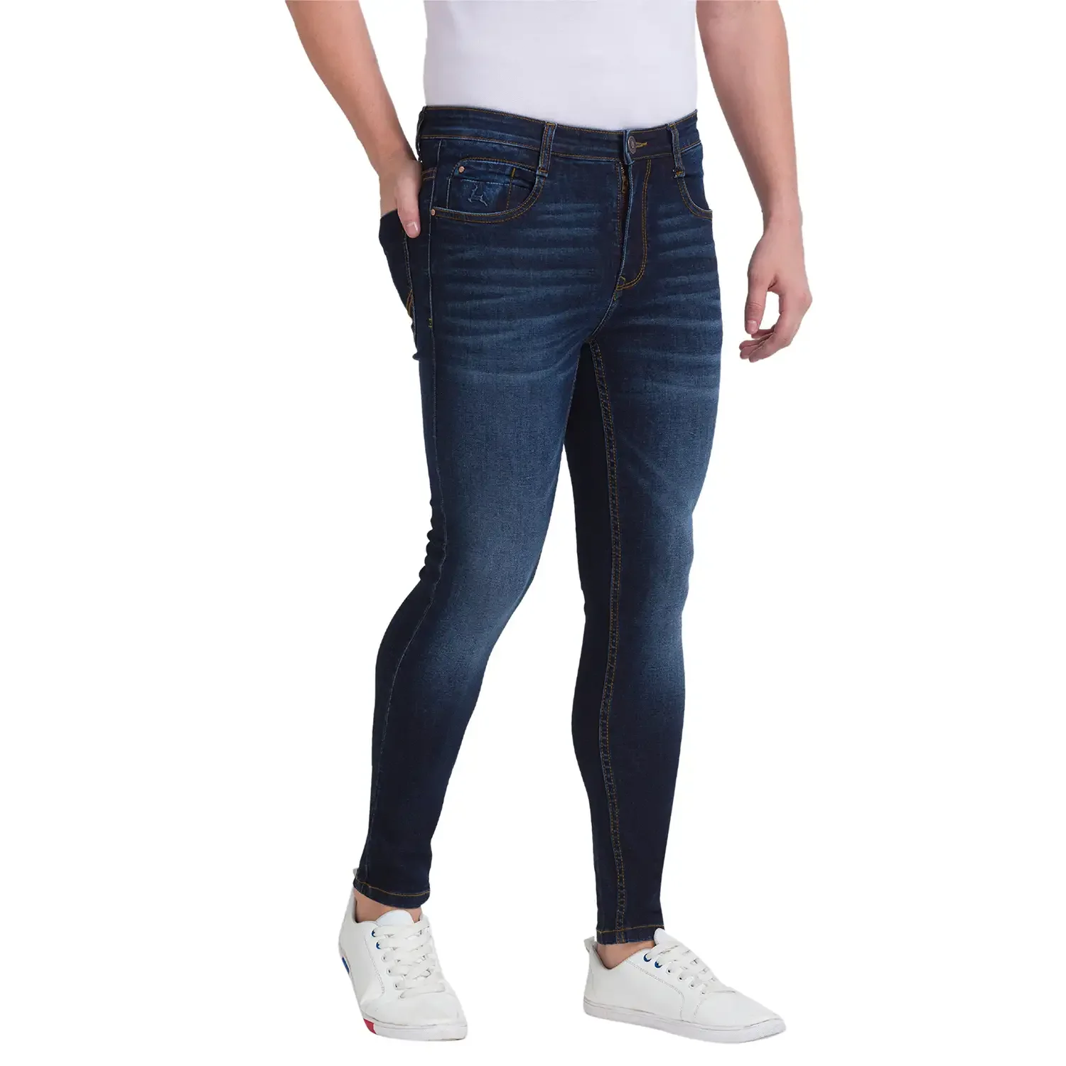 Men Blue Skinny Cropped Fit Twill Cotton Blend Jeans - Image 2