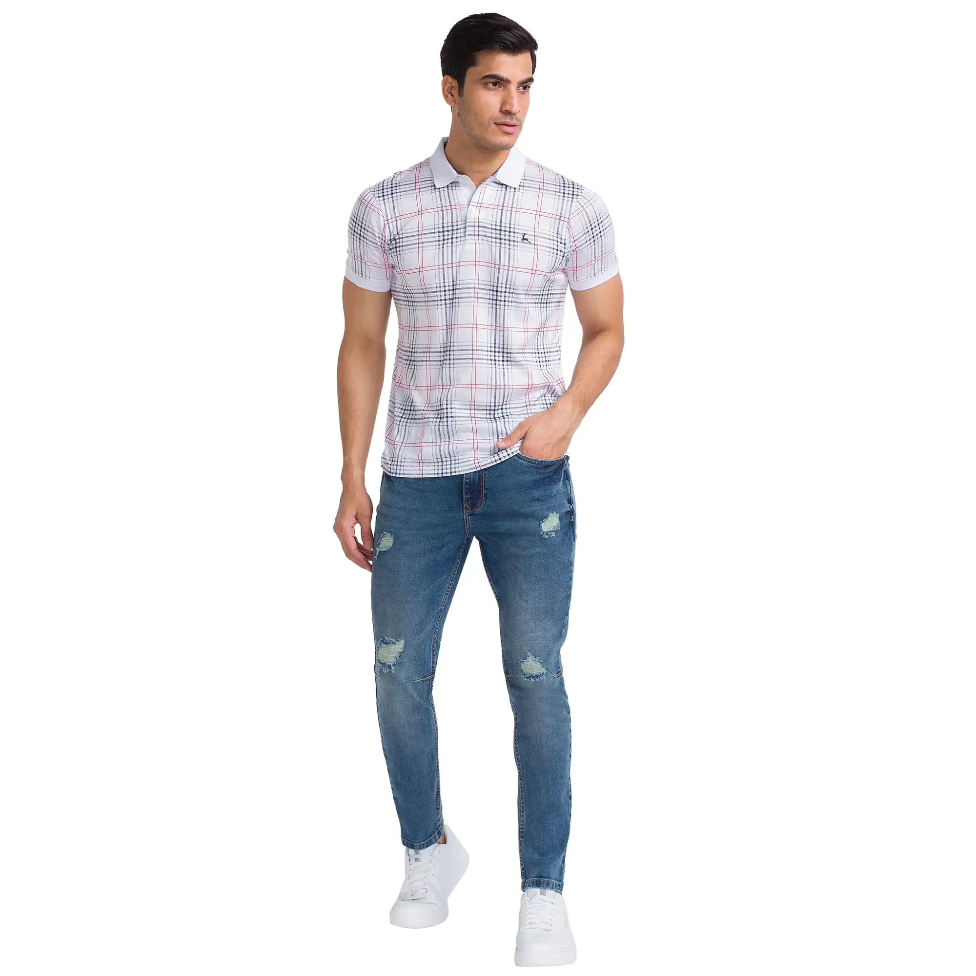 Men Blue Skinny Cropped Fit Twill Cotton Blend Jeans - Image 5