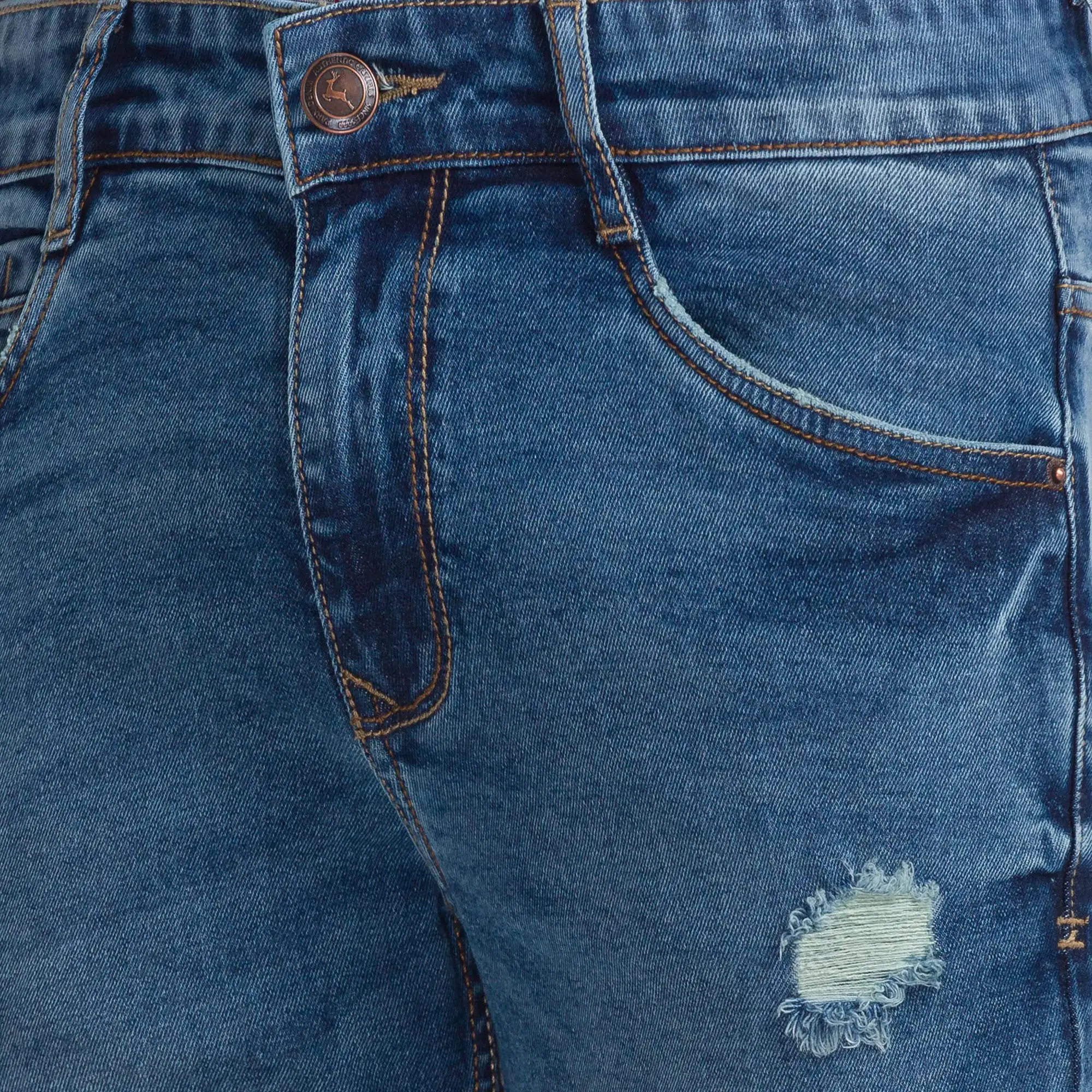 Men Blue Skinny Cropped Fit Twill Cotton Blend Jeans - Image 6