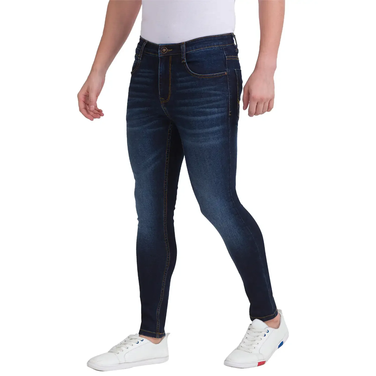 Men Blue Skinny Cropped Fit Twill Cotton Blend Jeans - Image 3