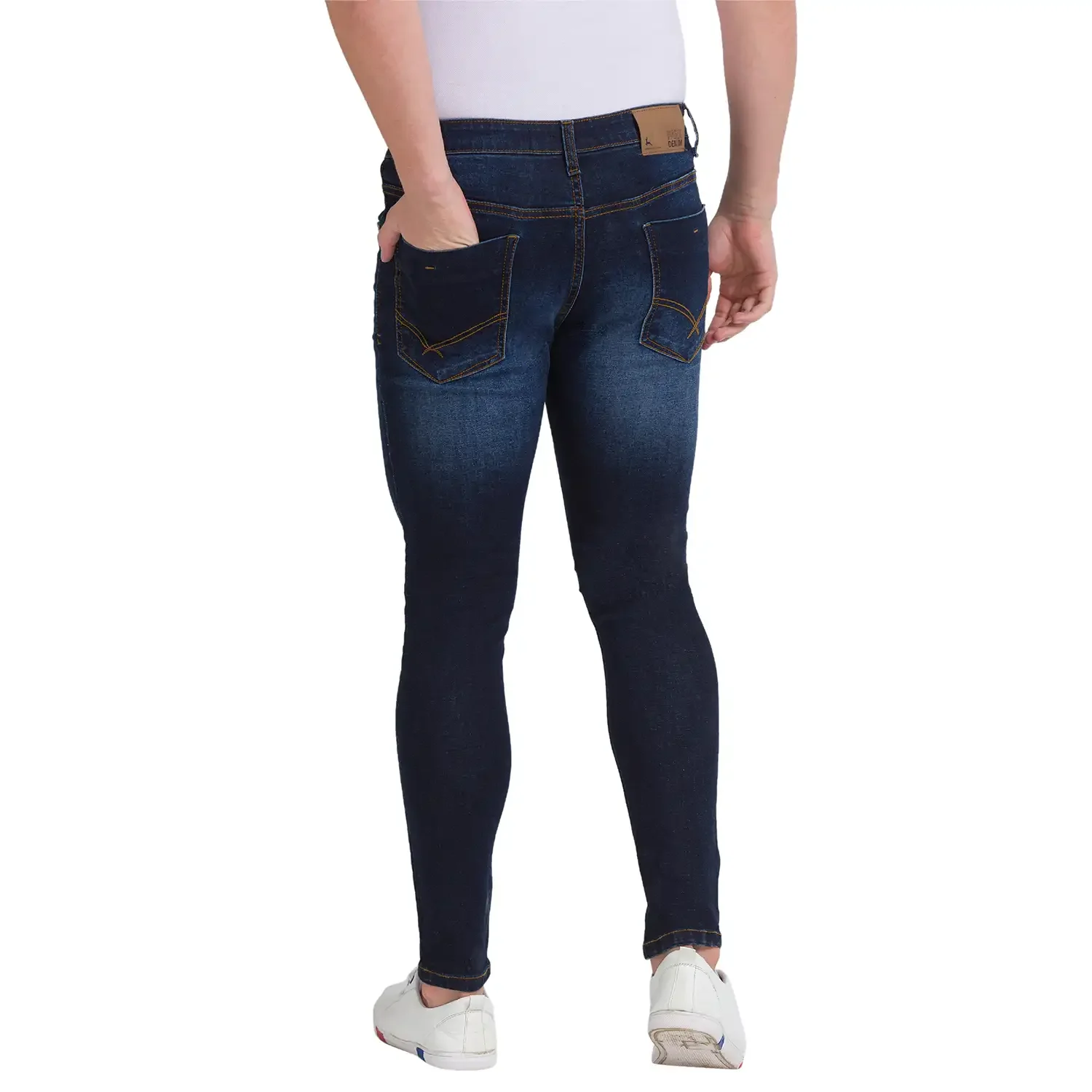 Men Blue Skinny Cropped Fit Twill Cotton Blend Jeans - Image 4