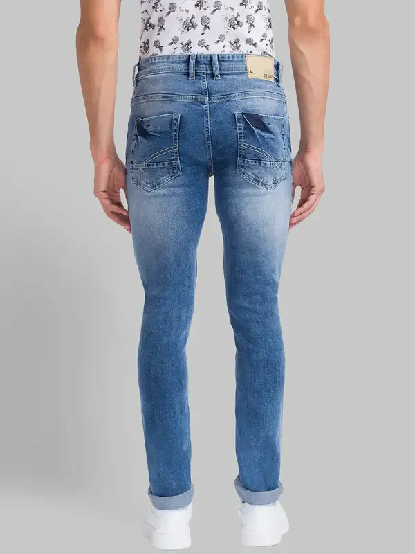 Men Blue Skinny Cropped Fit Twill Cotton Blend Jeans - Image 4