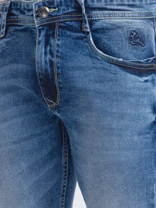 Men Blue Skinny Cropped Fit Twill Cotton Blend Jeans - Image 6