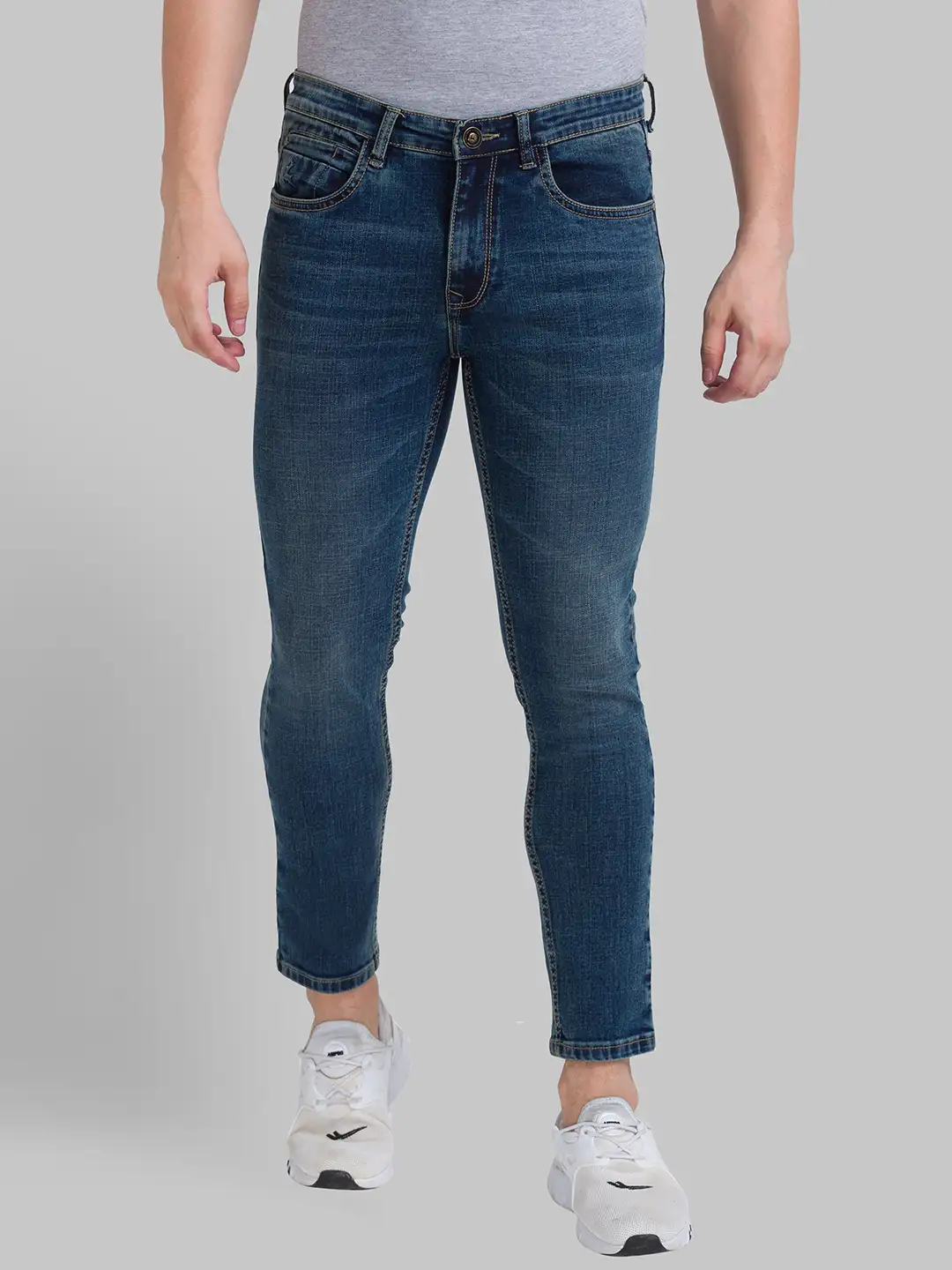 Men Blue Skinny Cropped Fit Twill Cotton Blend Jeans