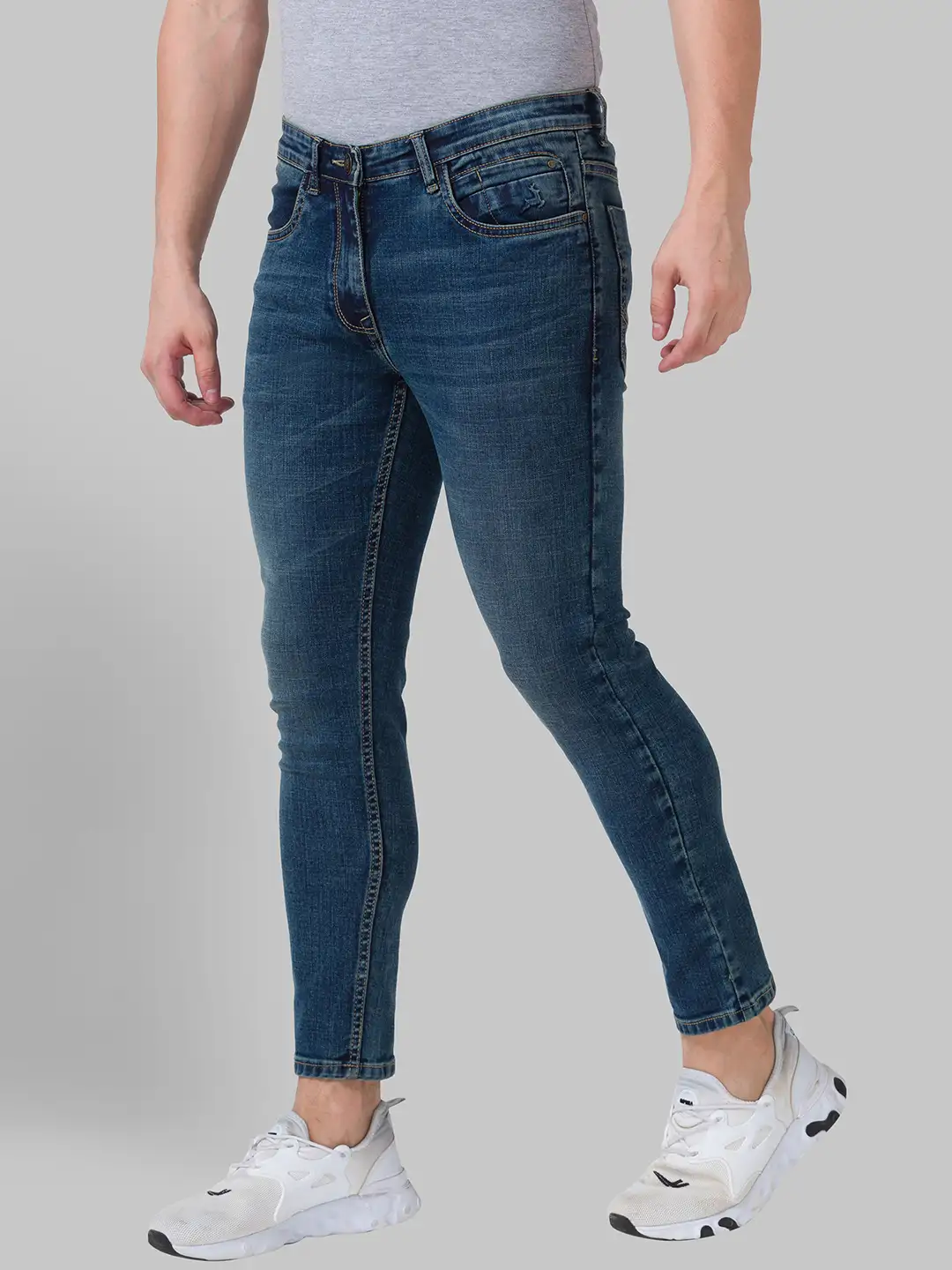 Men Blue Skinny Cropped Fit Twill Cotton Blend Jeans - Image 2