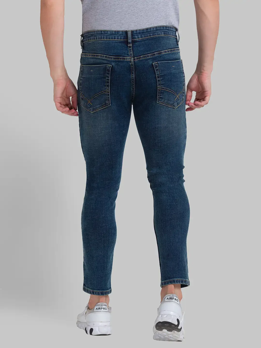 Men Blue Skinny Cropped Fit Twill Cotton Blend Jeans - Image 3