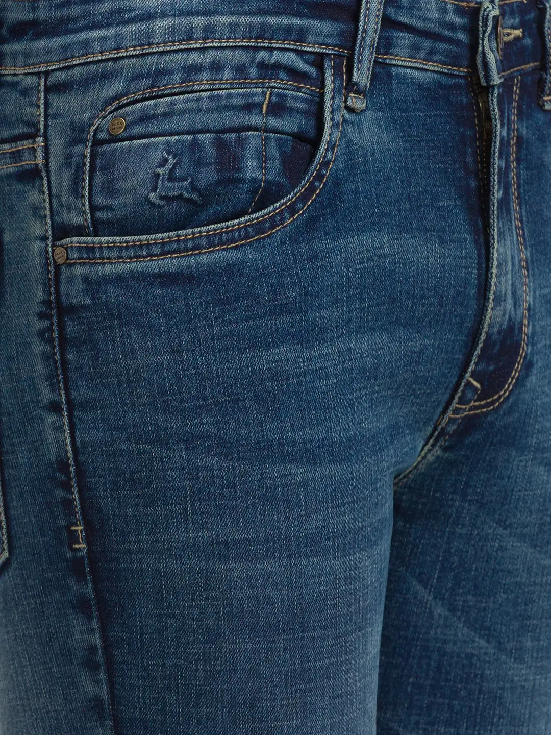Men Blue Skinny Cropped Fit Twill Cotton Blend Jeans - Image 5