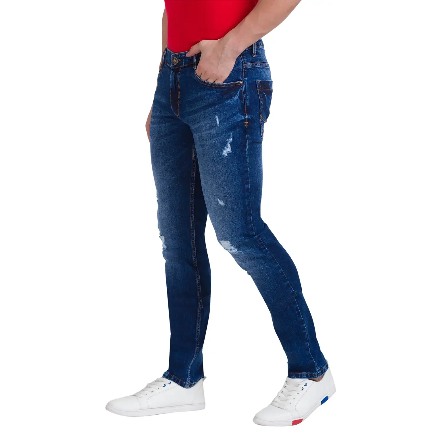 Men Blue Skinny Cropped Fit Twill Cotton Blend Jeans - Image 2