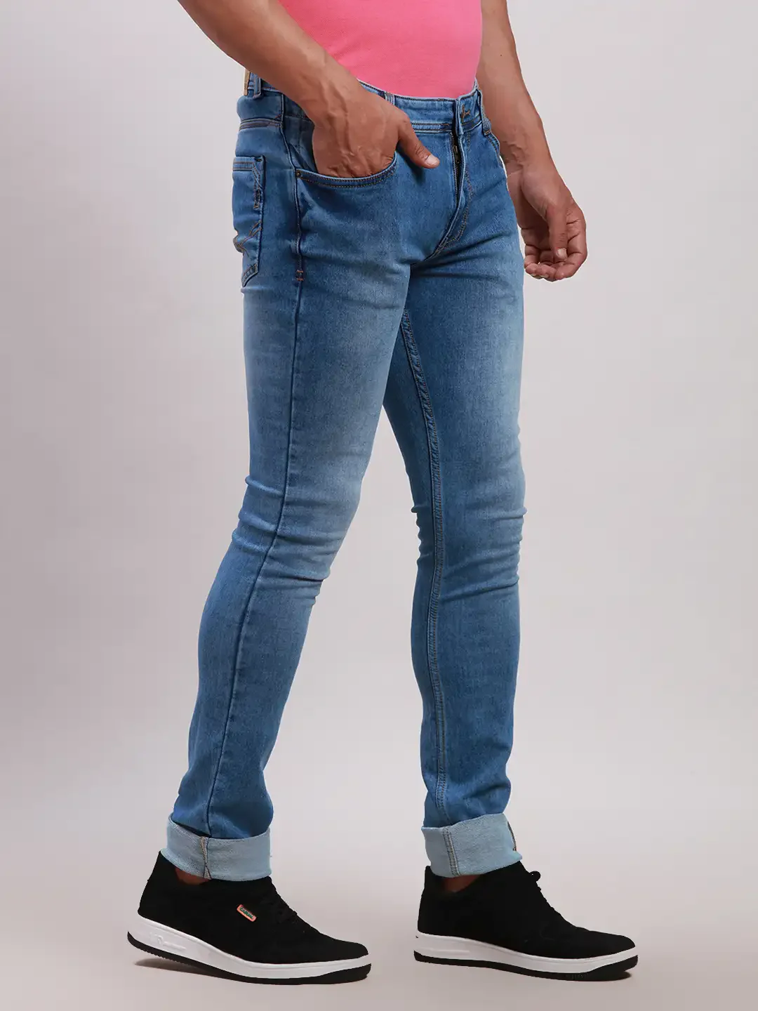 Men Blue Skinny Fit Plain Cotton Blend Jeans - Image 2