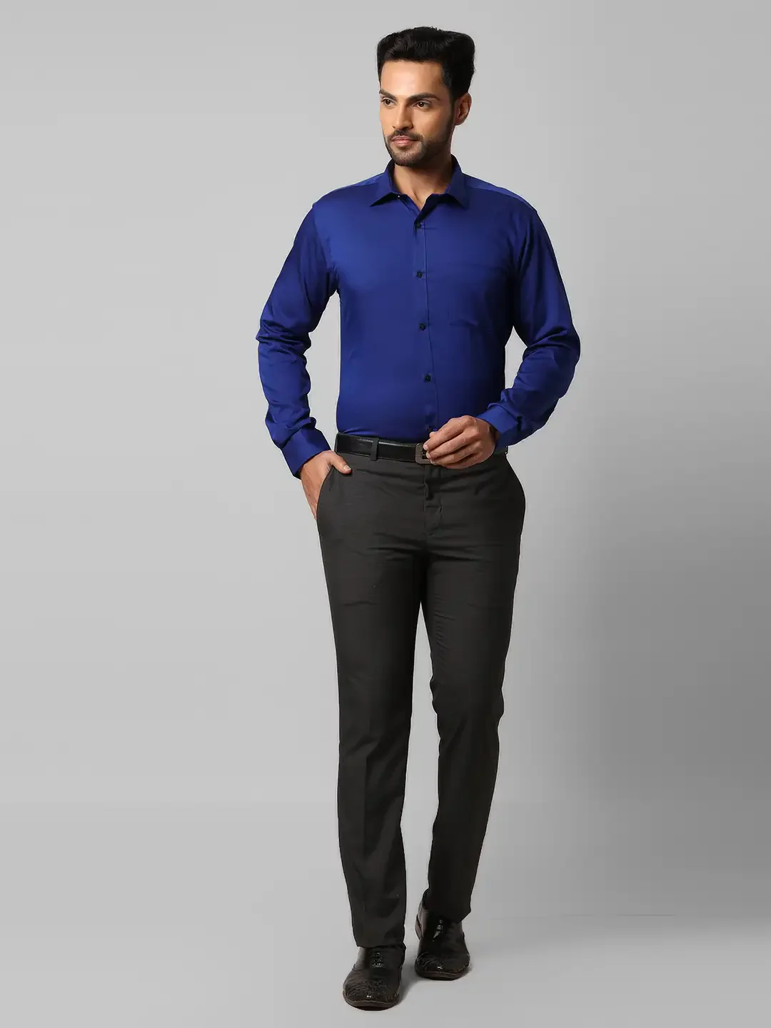 Men Blue Slim Fit Chambray Cotton Shirts - Image 5