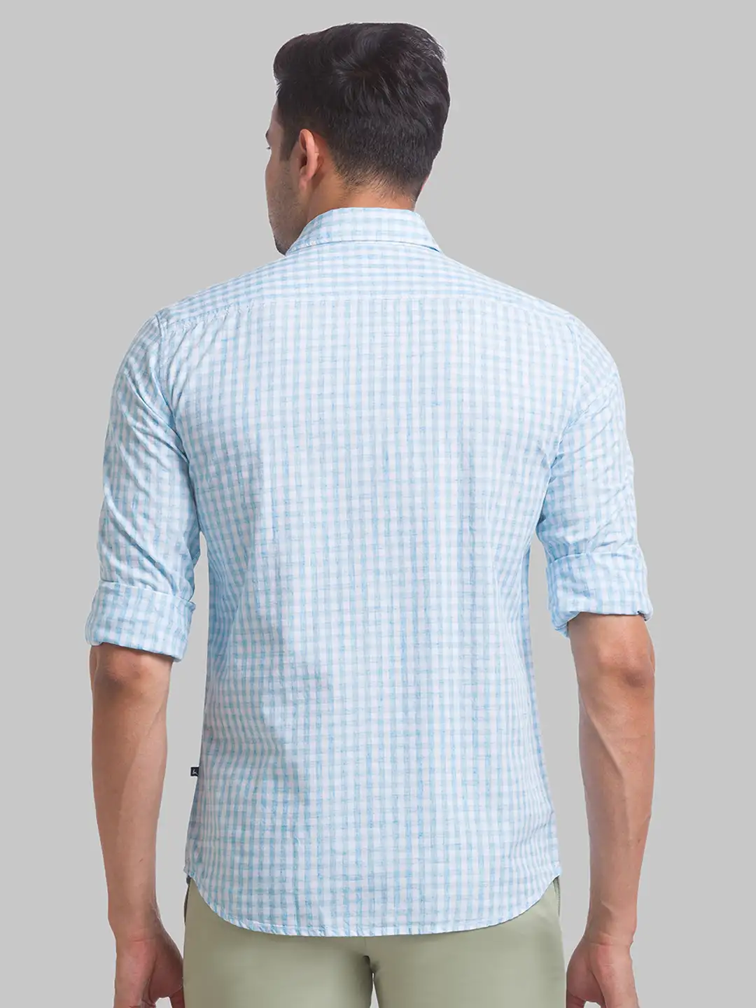 Men Blue Slim Fit Checks Cotton Blend Full Sleeve Shirts - Image 4