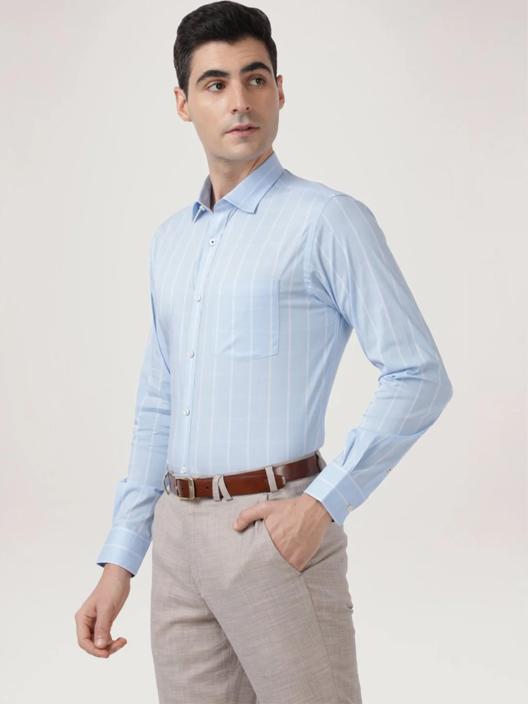 Men Blue Slim Fit Checks Cotton Blend Shirts - Image 4