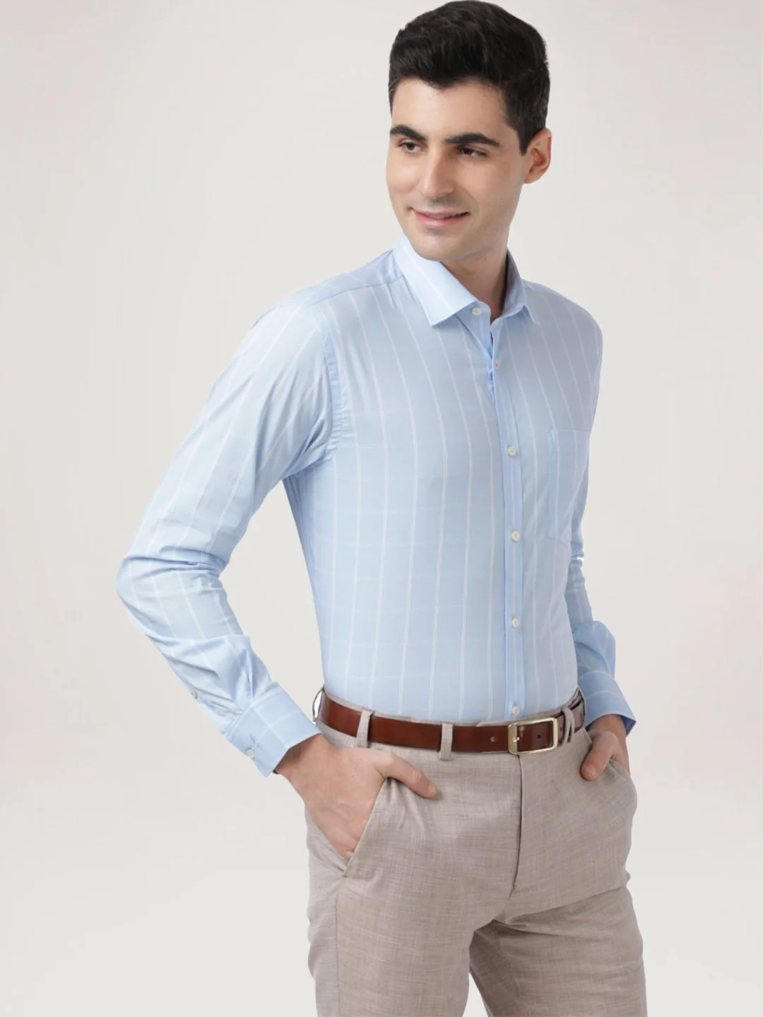 Men Blue Slim Fit Checks Cotton Blend Shirts - Image 5