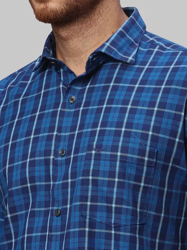 Park Avenue Men Blue Slim Fit Checks Cotton Shirt - Image 6