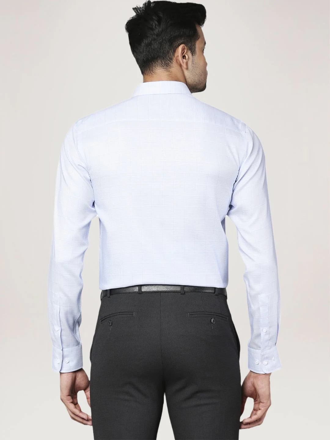Men Blue Slim Fit Checks Cotton Cut Away Collar Shirts - Image 4