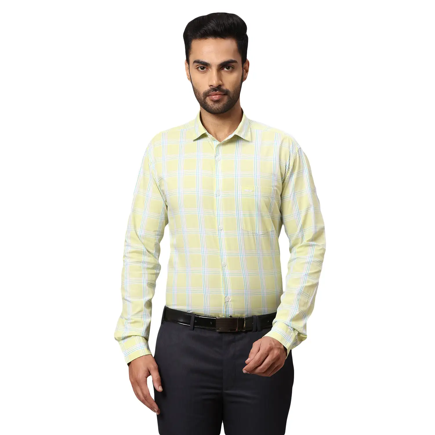 Men Blue Slim Fit Checks Cotton Cut Away Collar Shirts