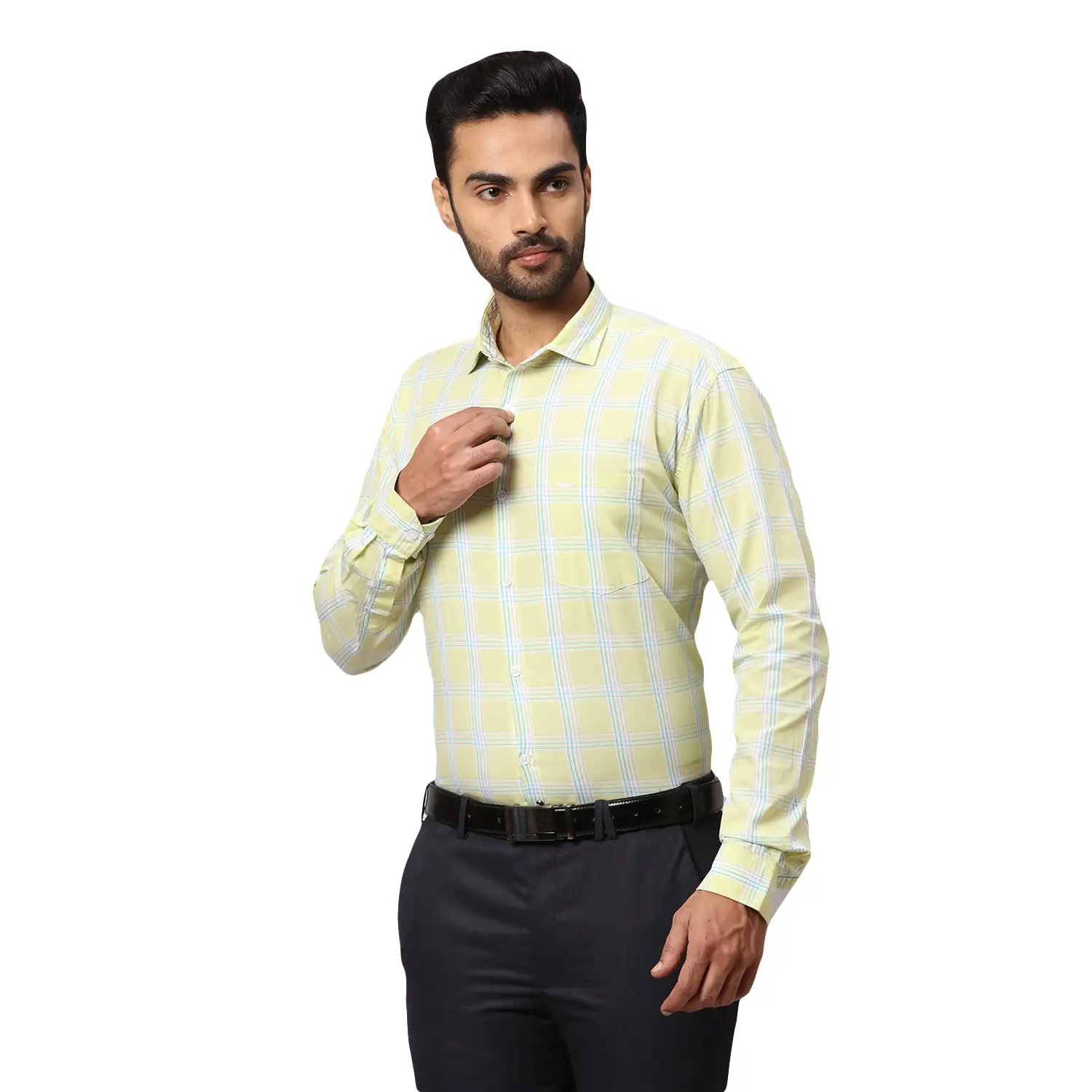 Men Blue Slim Fit Checks Cotton Cut Away Collar Shirts - Image 3