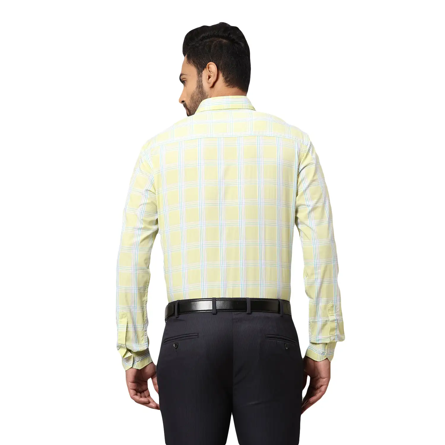 Men Blue Slim Fit Checks Cotton Cut Away Collar Shirts - Image 4