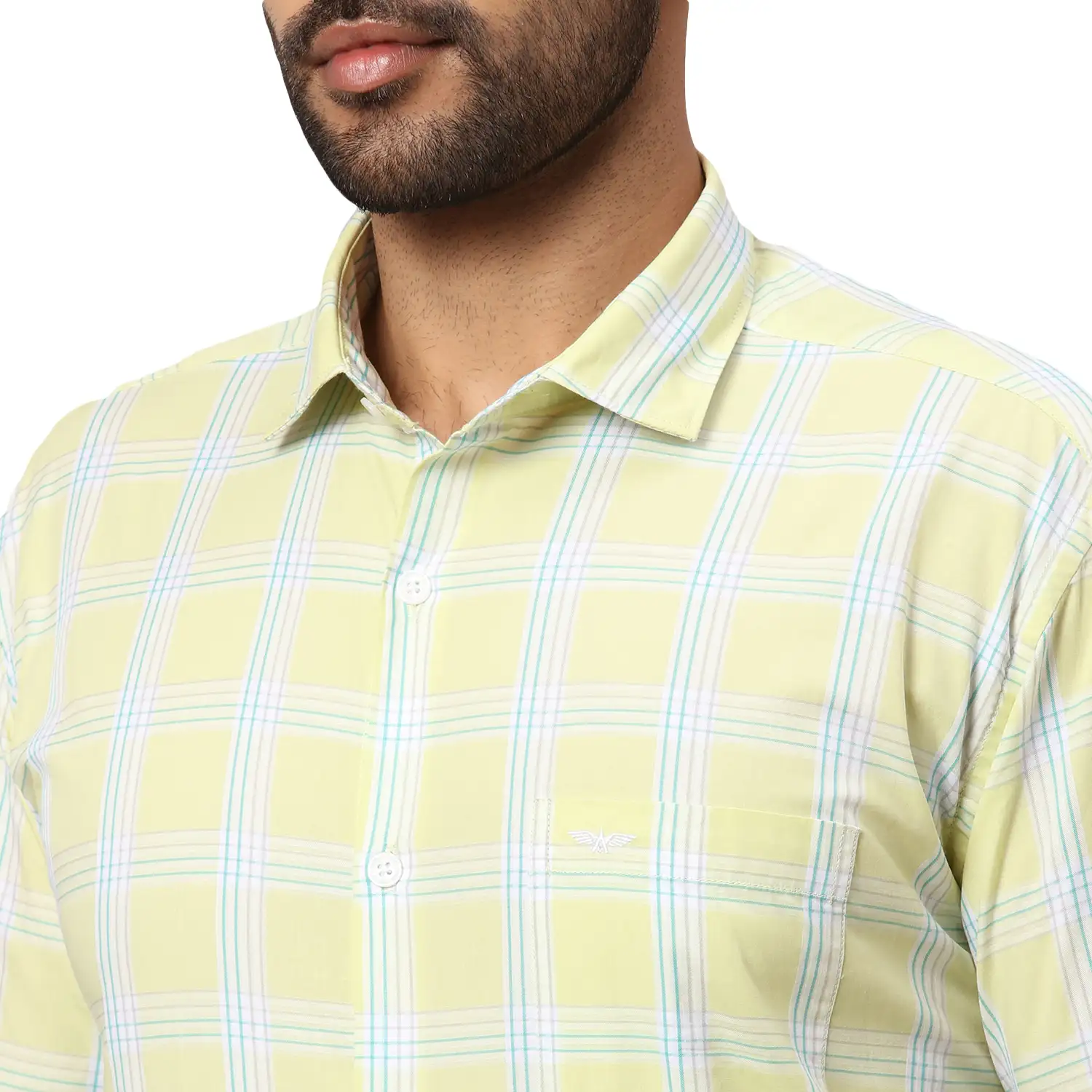 Men Blue Slim Fit Checks Cotton Cut Away Collar Shirts - Image 6