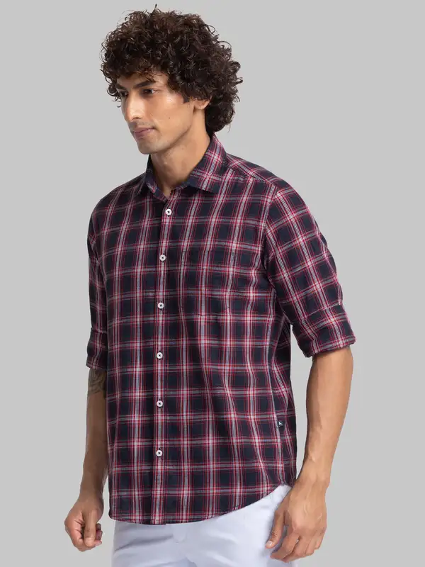 Men Blue Slim Fit Checks Cotton Full Sleeve Shirts - Image 3