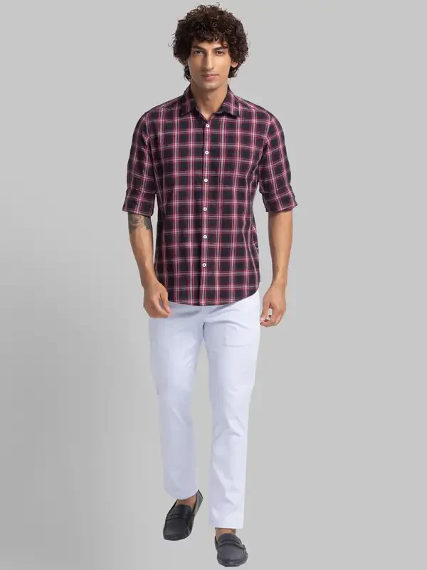 Men Blue Slim Fit Checks Cotton Full Sleeve Shirts - Image 5