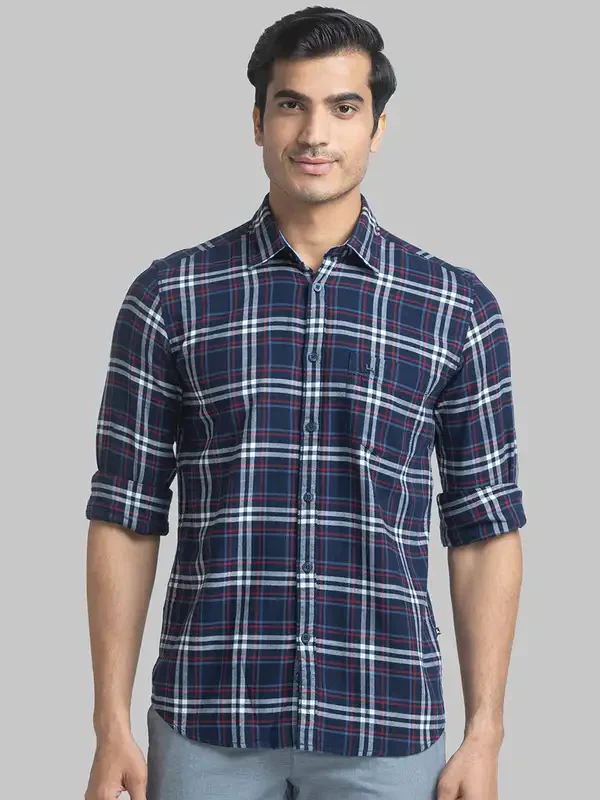 Men Blue Slim Fit Checks Cotton Full Sleeve Shirts