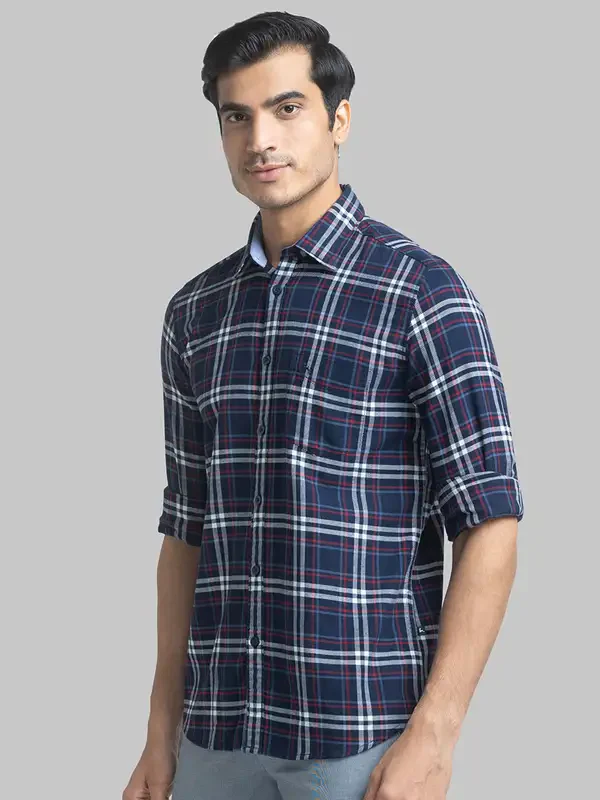 Men Blue Slim Fit Checks Cotton Full Sleeve Shirts - Image 3