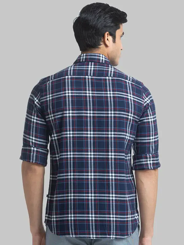 Men Blue Slim Fit Checks Cotton Full Sleeve Shirts - Image 4