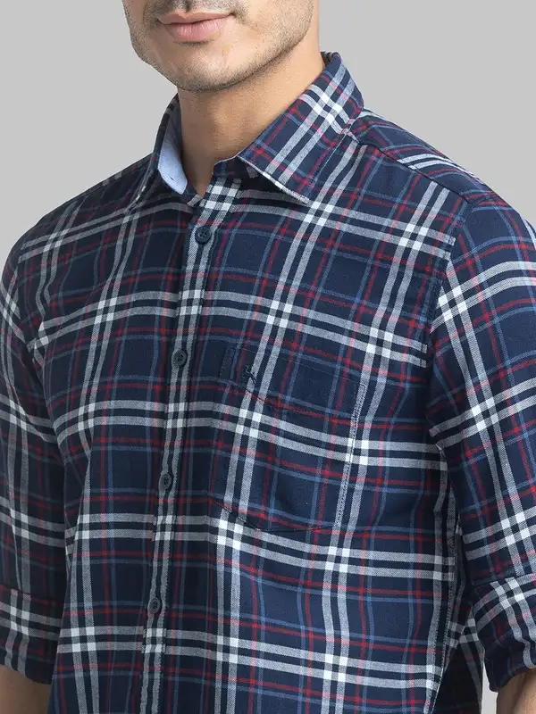 Men Blue Slim Fit Checks Cotton Full Sleeve Shirts - Image 6