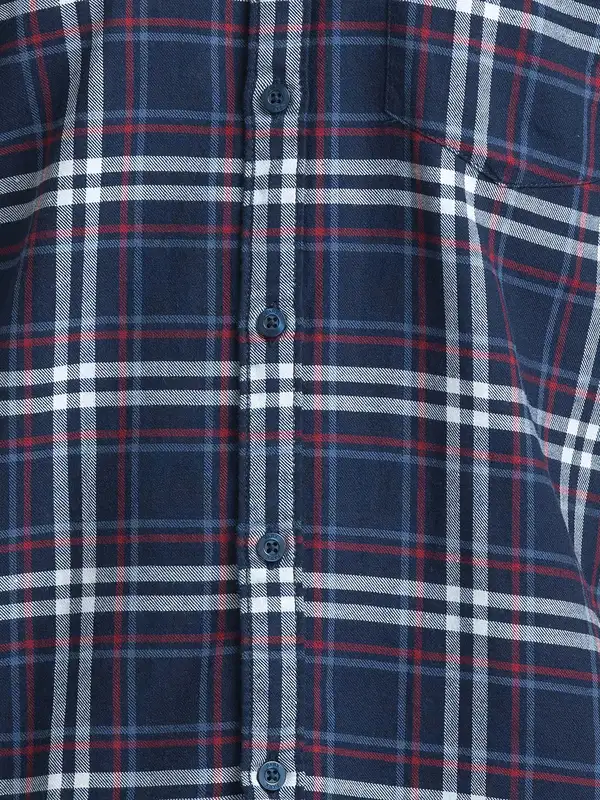 Men Blue Slim Fit Checks Cotton Full Sleeve Shirts - Image 7