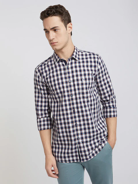 Men Blue Slim Fit Checks Cotton Full Sleeve Shirts