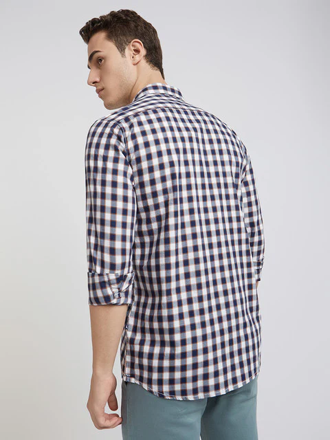 Men Blue Slim Fit Checks Cotton Full Sleeve Shirts - Image 4
