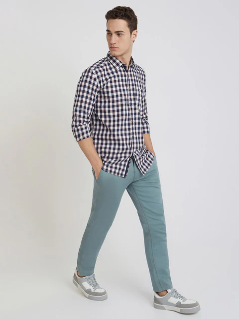 Men Blue Slim Fit Checks Cotton Full Sleeve Shirts - Image 5