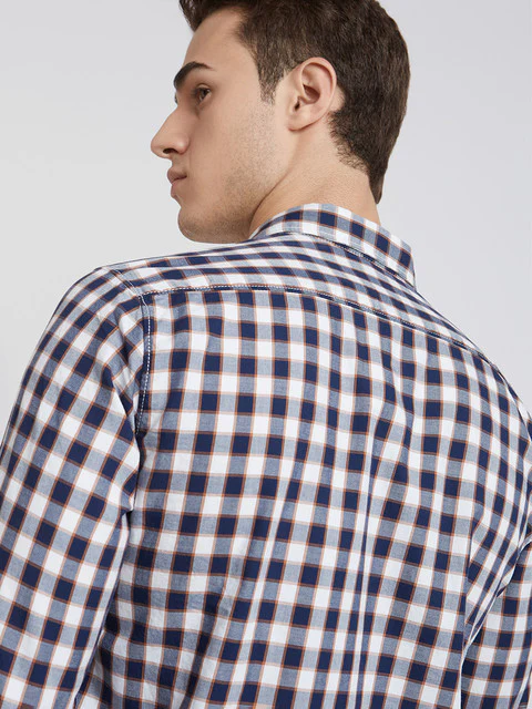 Men Blue Slim Fit Checks Cotton Full Sleeve Shirts - Image 6